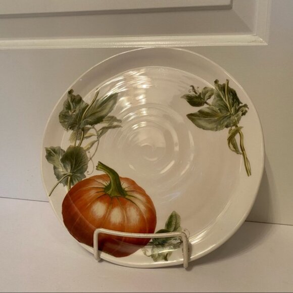 CERAMICA CUORE PLATE PLATTER ITALIAN POTTERY WHITE ORANGE PUMPKIN LEAVES HOME - Picture 4 of 14